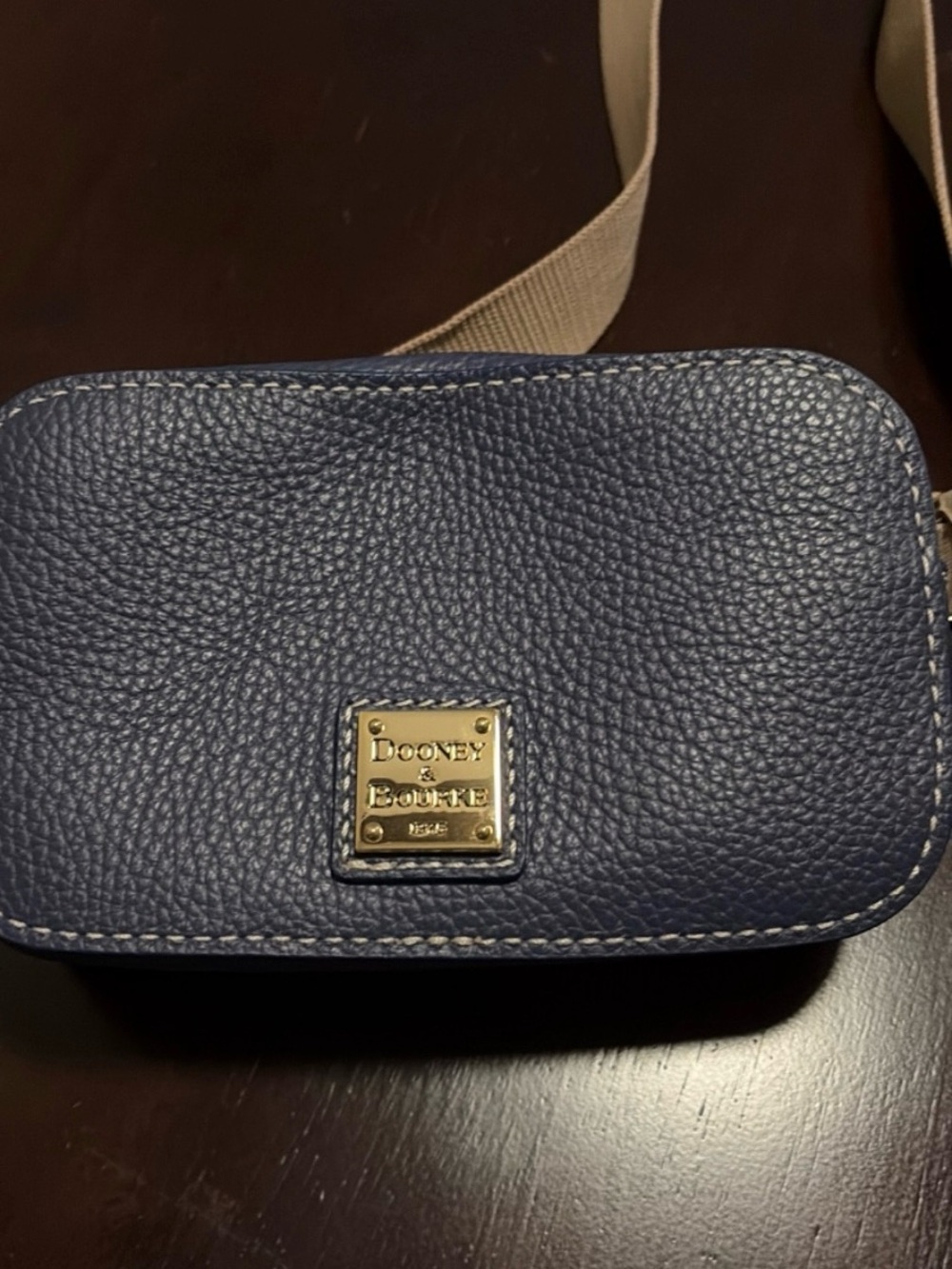 Dooney & Bourke Navy Pebbled Leather Belt Bag with Tan Strap - Picture 4 of 4
